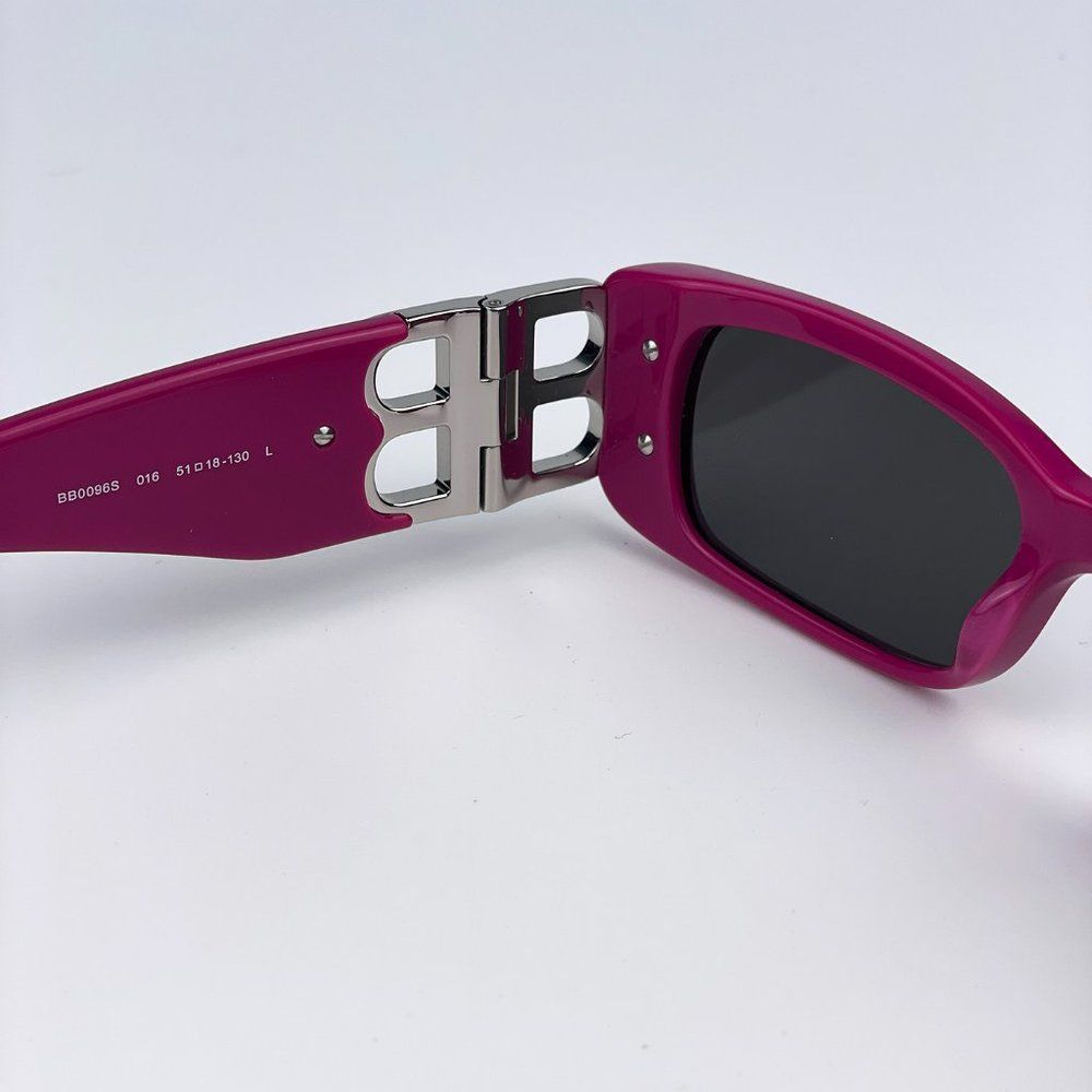 Balenciaga BB0096S 016 Sunglasses Fuchsia Purple Silver Logo Rectangle Unisex - Picture 13 of 15